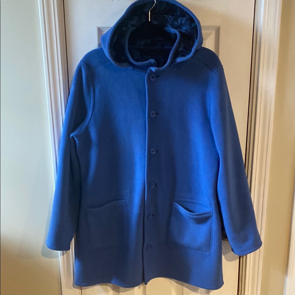 New Reversible Brushed fleece Blue Hooded Coat